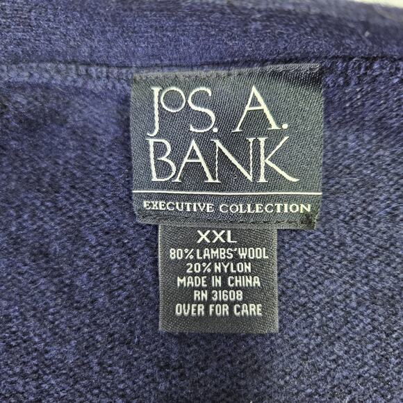 Jos A Bank Cardigan Sweater Mens XXL Navy Lambswool Grandpa Academia Leather 2XL - Picture 6 of 10